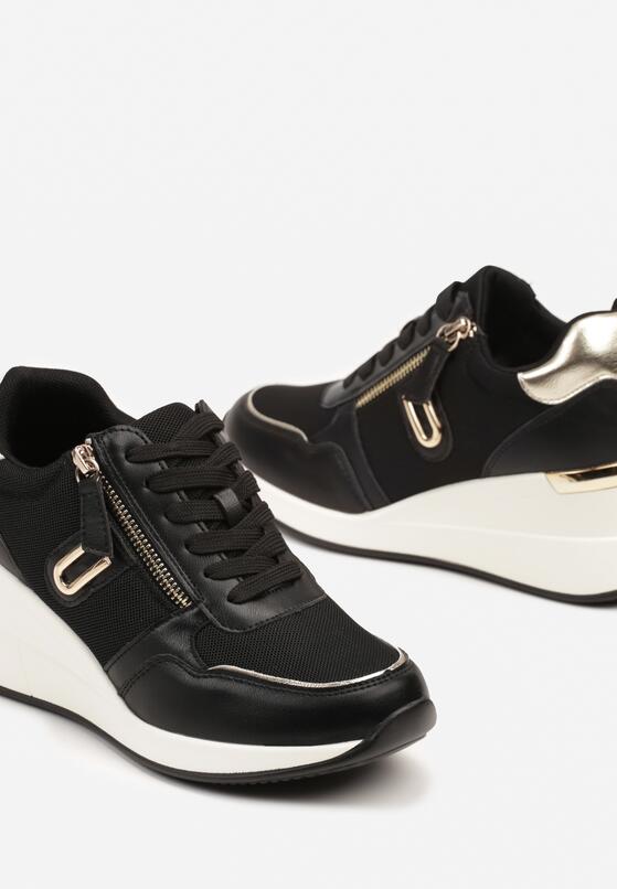 Czarne Sneakersy na Koturnie Zdobione Suwakiem Hanithiel 6