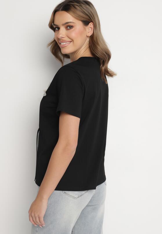 Czarny T-shirt z Bawełny Ozdobiony Kwiatami Marionis 3