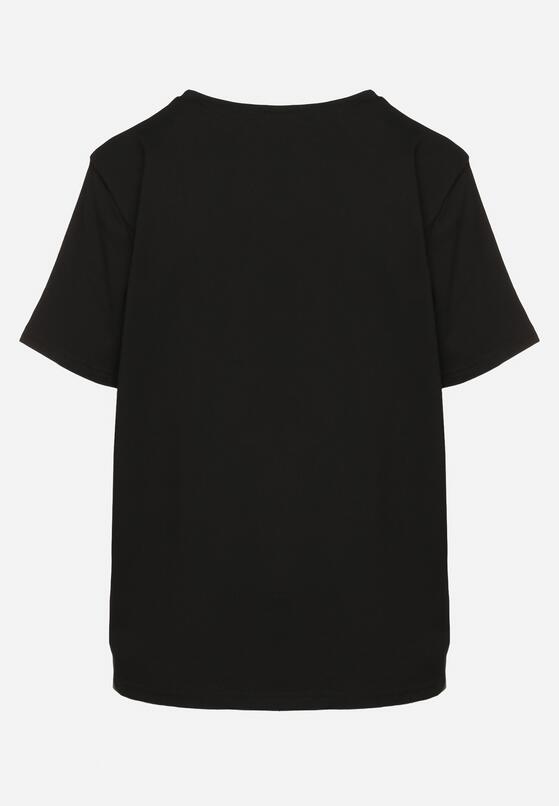 Czarny T-shirt z Bawełny Ozdobiony Kwiatami Marionis 7
