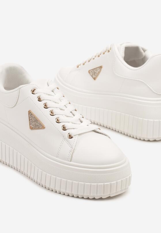 Białe Sneakersy na Grubej Podeszwie z Tłoczeniami i Ozdobną Aplikacją Danioris 6