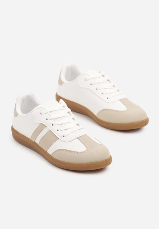 Beżowo-Białe Sneakersy Tenisówki z Ozdobnymi Paskami Danavin 5