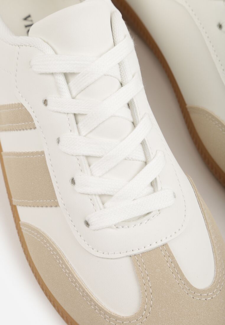 Beżowo-Białe Sneakersy Tenisówki z Ozdobnymi Paskami Danavin 9