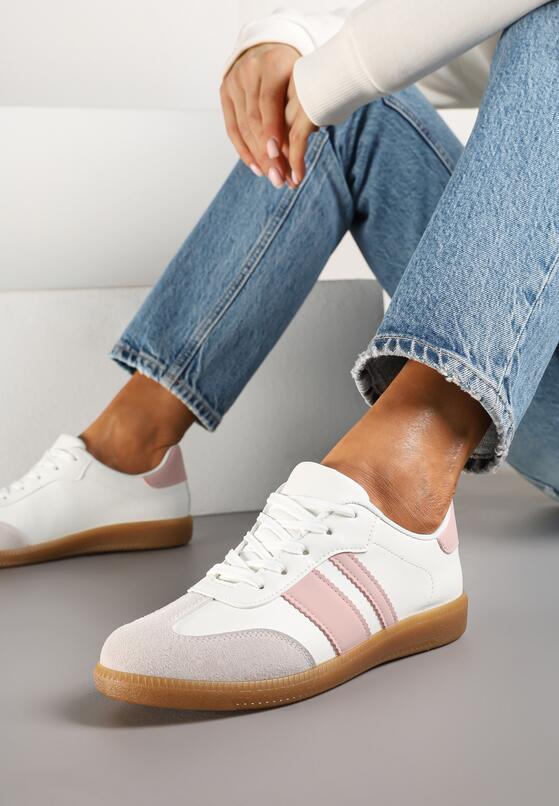 Biało-Różowe Sneakersy Tenisówki z Ozdobnymi Paskami Danavin 2