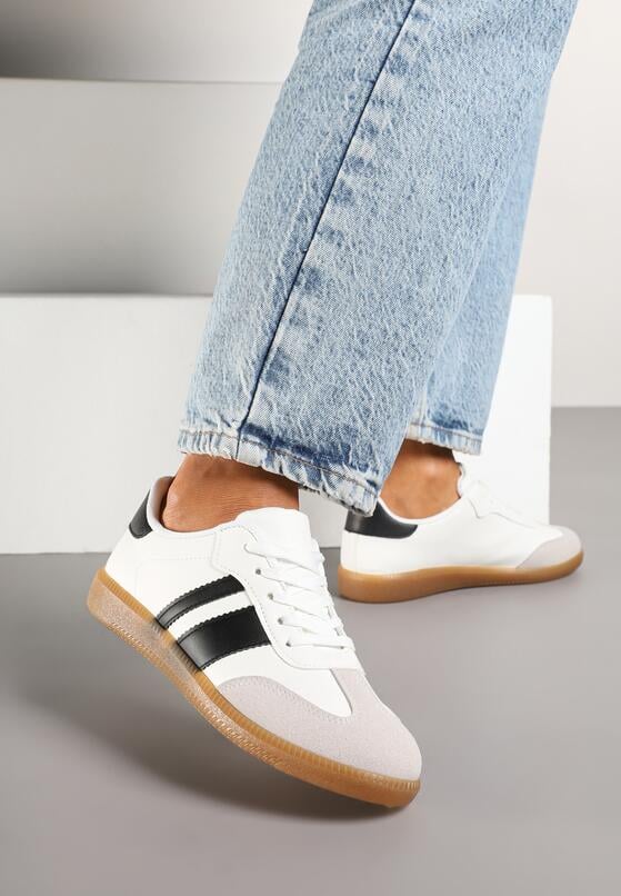 Biało-Czarne Sneakersy Tenisówki z Ozdobnymi Paskami Danavin 2