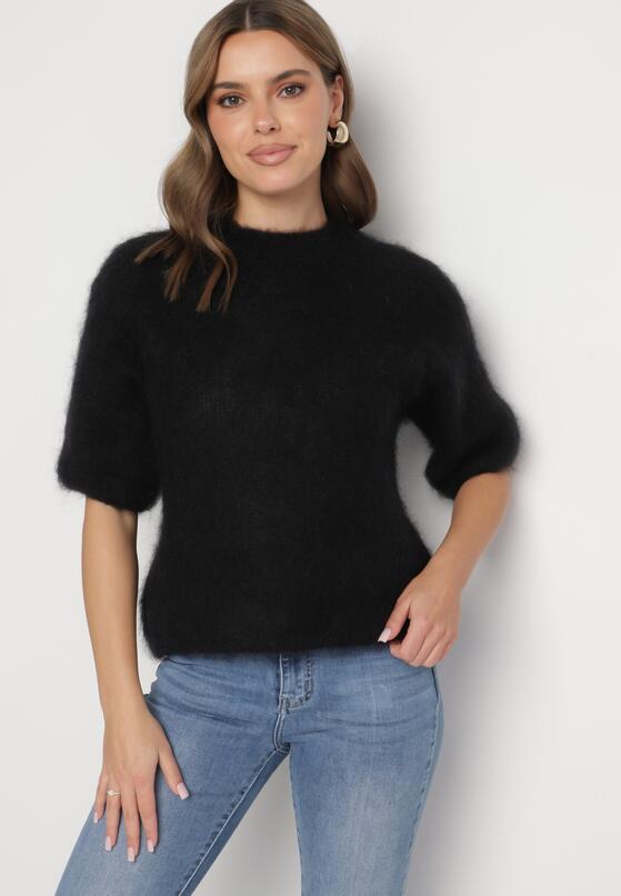 Czarny Moherowy Sweter o Kroju Nietoperza z Rękawami 3/4 Eleanira 1