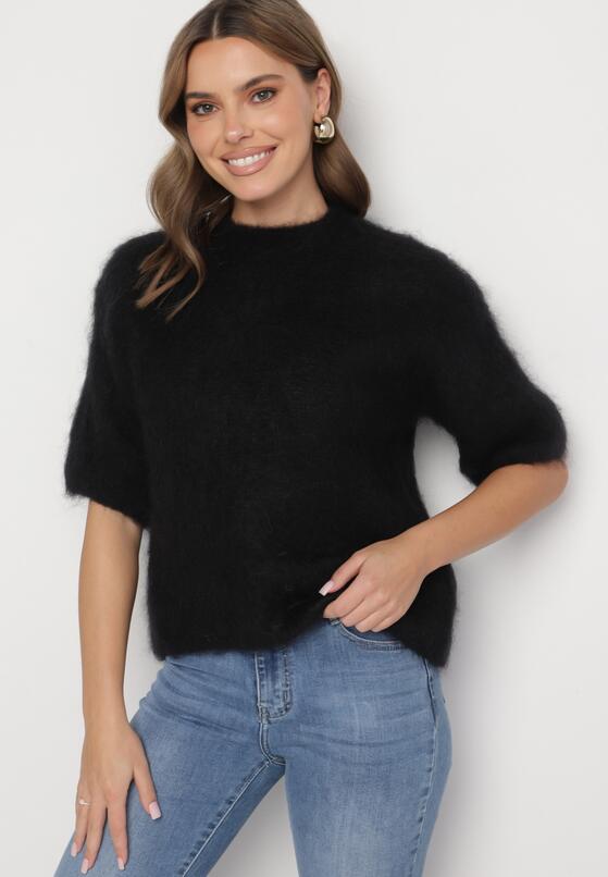 Czarny Moherowy Sweter o Kroju Nietoperza z Rękawami 3/4 Eleanira 2