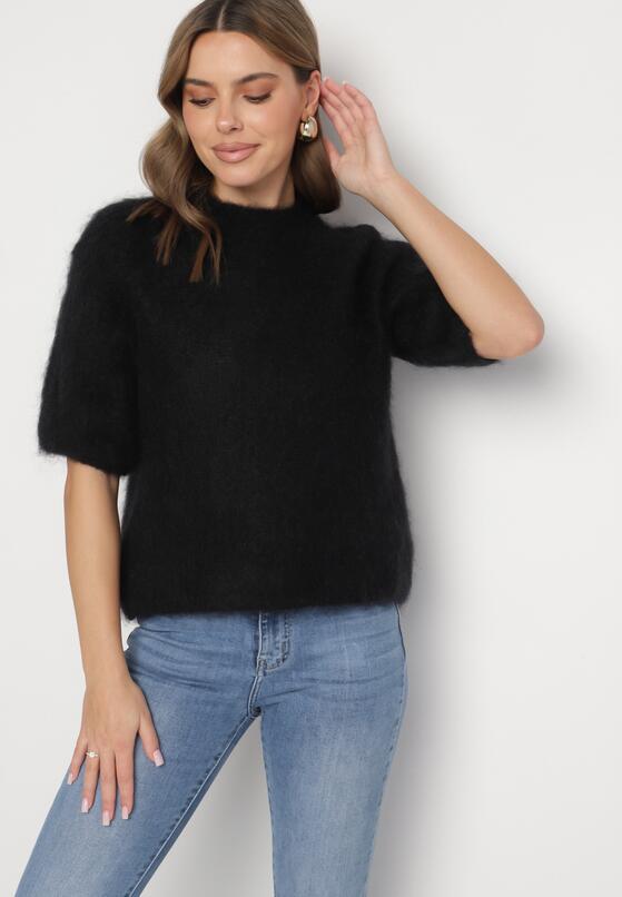 Czarny Moherowy Sweter o Kroju Nietoperza z Rękawami 3/4 Eleanira 4
