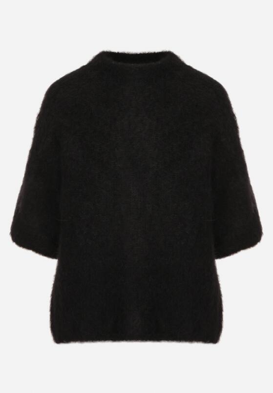 Czarny Moherowy Sweter o Kroju Nietoperza z Rękawami 3/4 Eleanira 6