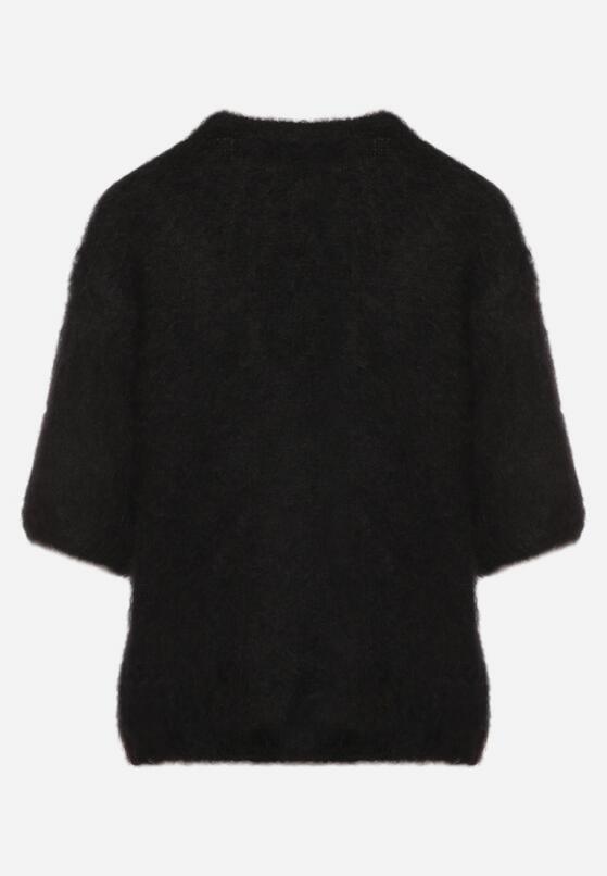 Czarny Moherowy Sweter o Kroju Nietoperza z Rękawami 3/4 Eleanira 7