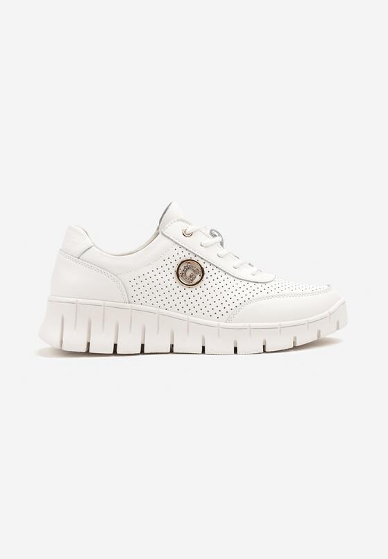 Białe Skórzane Sneakersy z Wkładką ze Skóry Naturalnej i Aplikacją Elothis 4