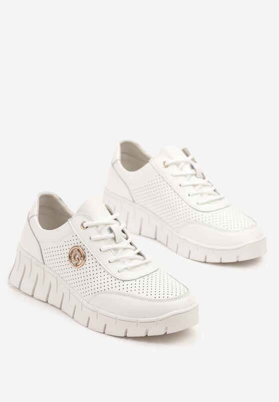 Białe Skórzane Sneakersy z Wkładką ze Skóry Naturalnej i Aplikacją Elothis 5
