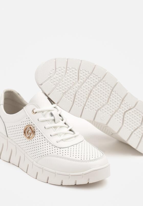 Białe Skórzane Sneakersy z Wkładką ze Skóry Naturalnej i Aplikacją Elothis 6