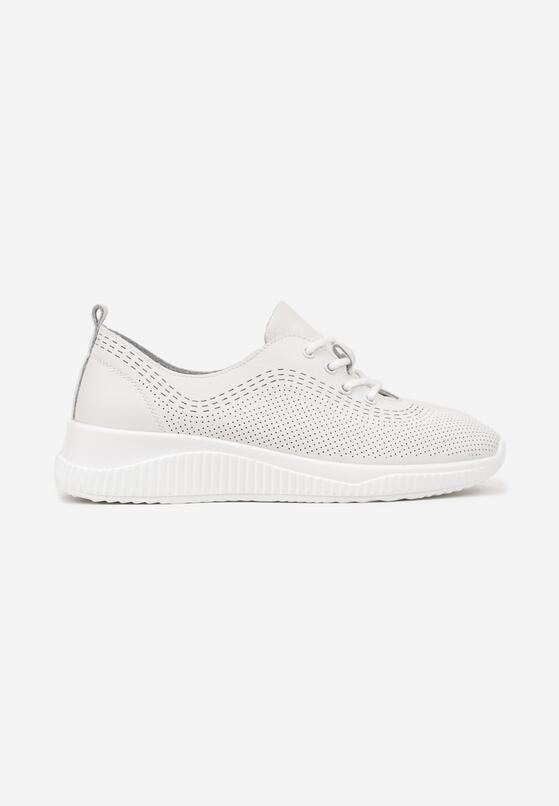 Białe Skórzane Sneakersy Ozdobione Perforacją ze Skórzaną Wkładką Rivlotis 4
