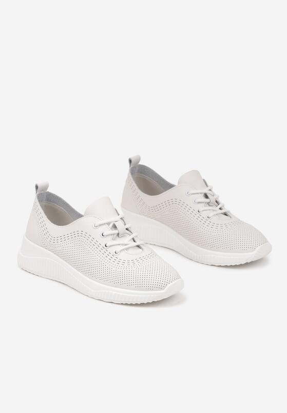 Białe Skórzane Sneakersy Ozdobione Perforacją ze Skórzaną Wkładką Rivlotis 5