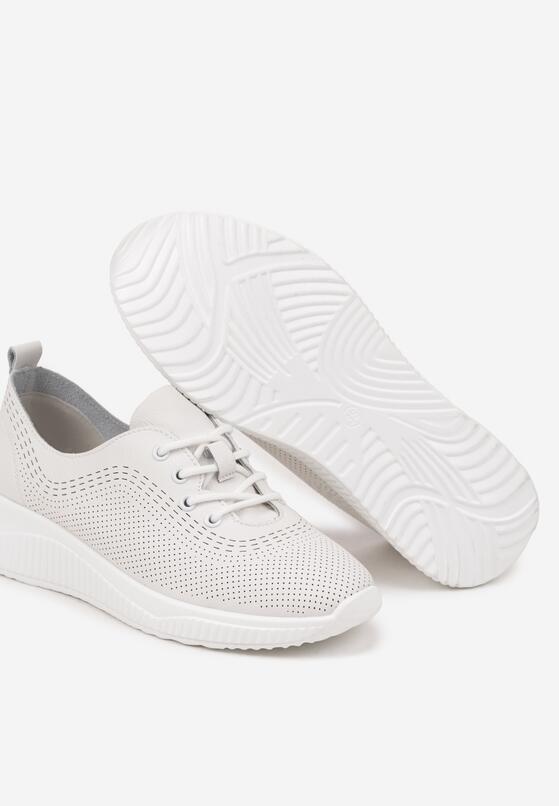 Białe Skórzane Sneakersy Ozdobione Perforacją ze Skórzaną Wkładką Rivlotis 6