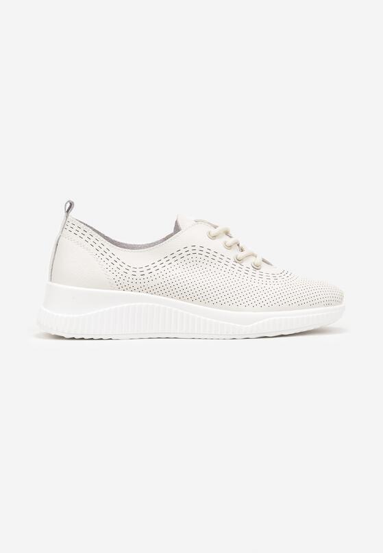 Beżowe Skórzane Sneakersy Ozdobione Perforacją ze Skórzaną Wkładką Rivlotis 4