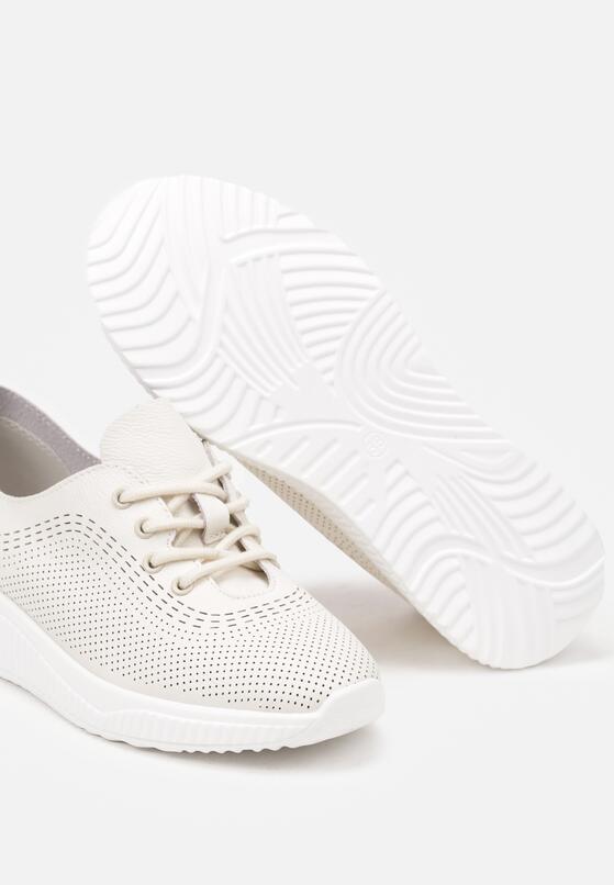Beżowe Skórzane Sneakersy Ozdobione Perforacją ze Skórzaną Wkładką Rivlotis 6