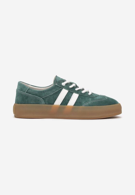 Ciemnozielone Skórzane Sneakersy w Stylu Kultowych Tenisówek Rerionelle 4