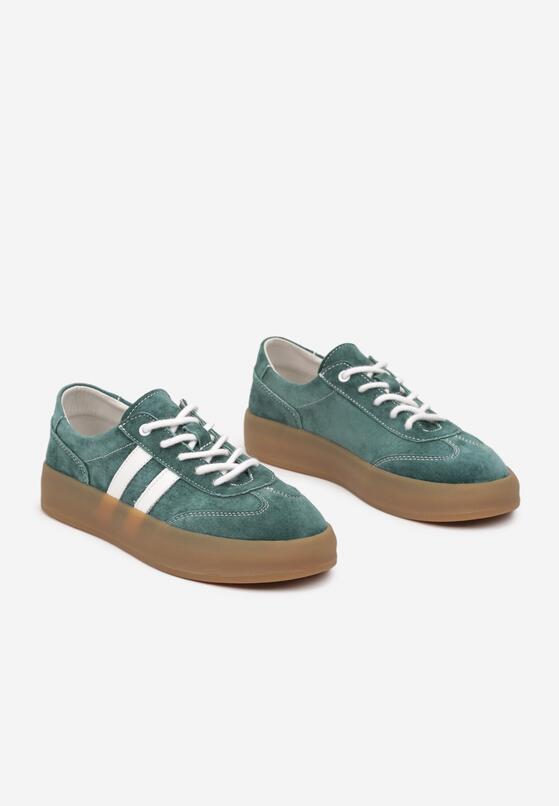 Ciemnozielone Skórzane Sneakersy w Stylu Kultowych Tenisówek Rerionelle 5