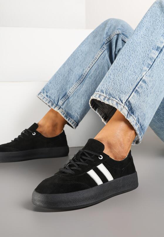 Czarne Skórzane Sneakersy w Stylu Kultowych Tenisówek Rerionelle 1