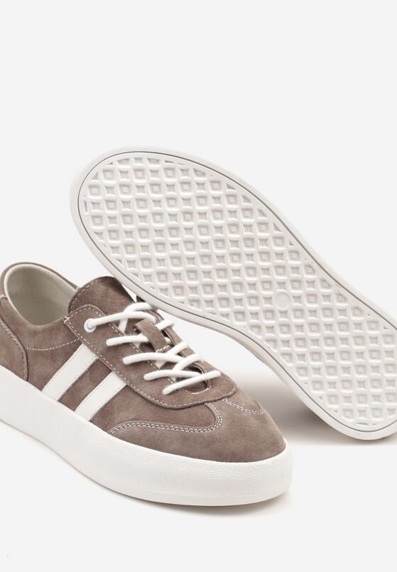 Brązowe Skórzane Sneakersy Typu Klasyczne Tenisówki na Grubej Podeszwie Eleavine 6