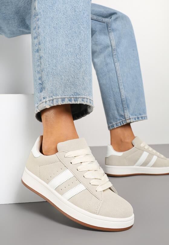 Beżowe Sneakersy z Ozdobnymi Paskami Doloreth 2