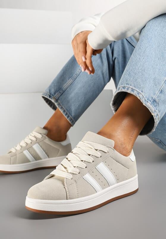 Beżowe Sneakersy z Ozdobnymi Paskami Doloreth 1