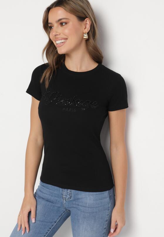 Czarny Bawełniany T-shirt z Metalicznym Napisem Xalaviel 1