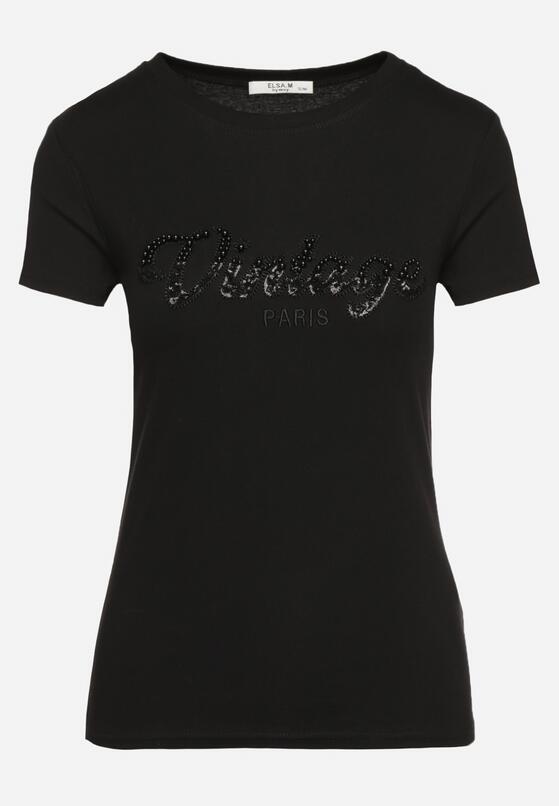 Czarny Bawełniany T-shirt z Metalicznym Napisem Xalaviel 6