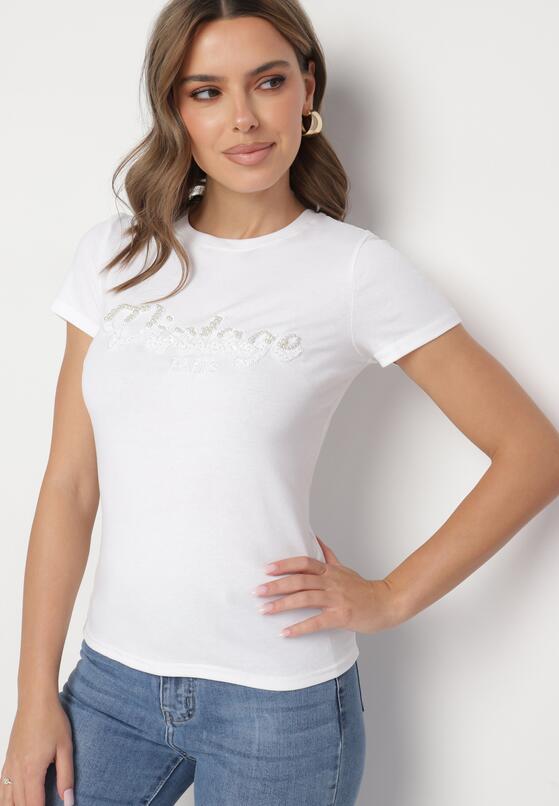 Biały Bawełniany T-shirt z Metalicznym Napisem Xalaviel 4
