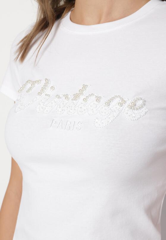 Biały Bawełniany T-shirt z Metalicznym Napisem Xalaviel 5