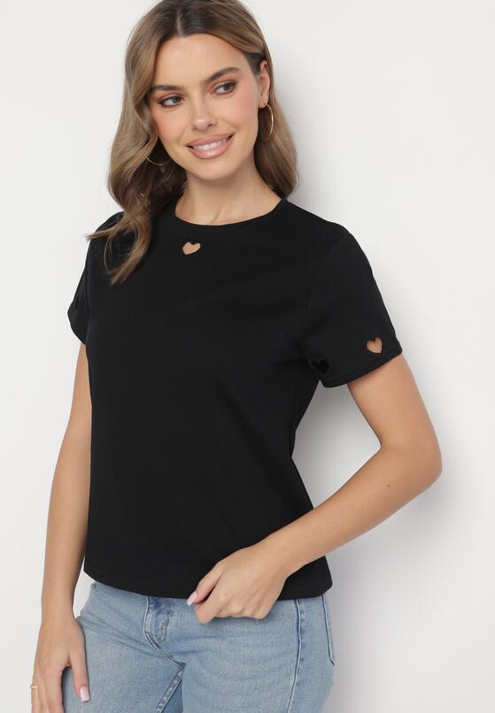 Czarny T-shirt z Bawełny z Motywem Serc Isvivis 1