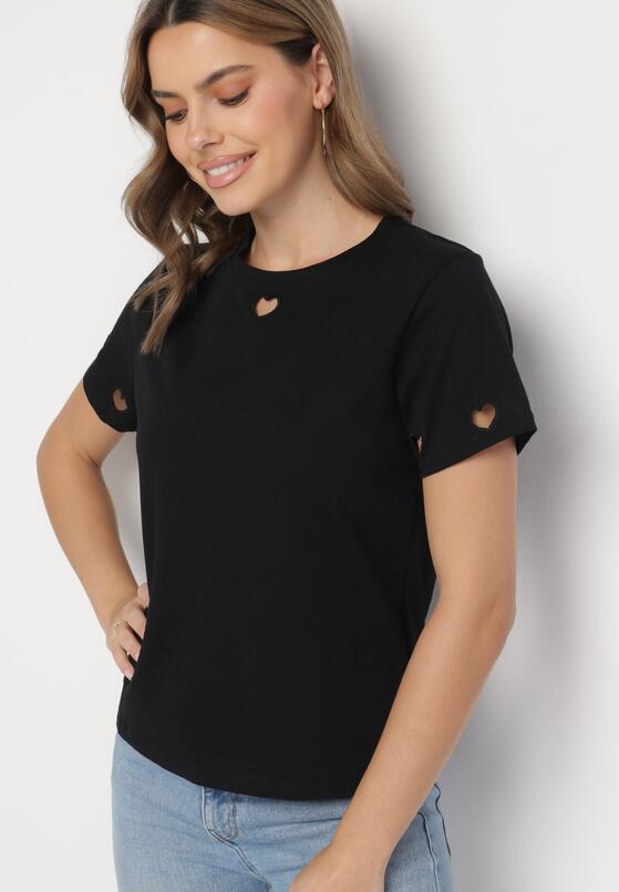Czarny T-shirt z Bawełny z Motywem Serc Isvivis 2