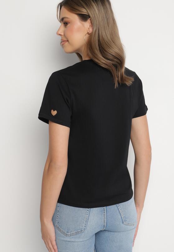 Czarny T-shirt z Bawełny z Motywem Serc Isvivis 3