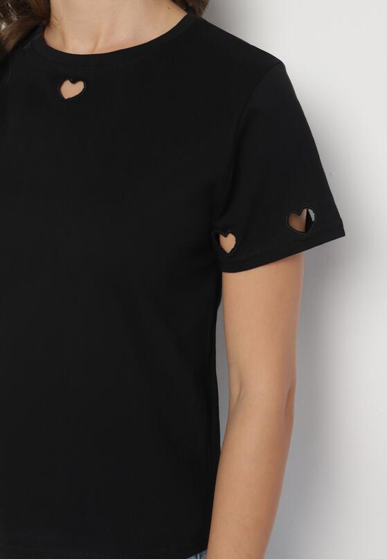 Czarny T-shirt z Bawełny z Motywem Serc Isvivis 5
