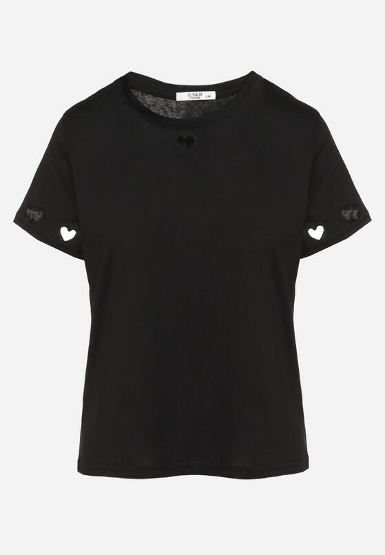 Czarny T-shirt z Bawełny z Motywem Serc Isvivis 6