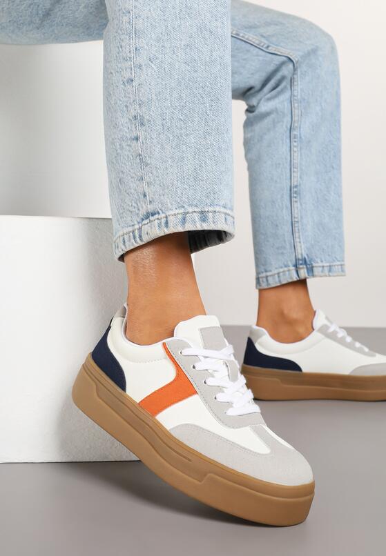 Biało-Pomarańczowe Sneakersy Typu Klasyczne Tenisówki na Grubej Podeszwie Hanistra 2