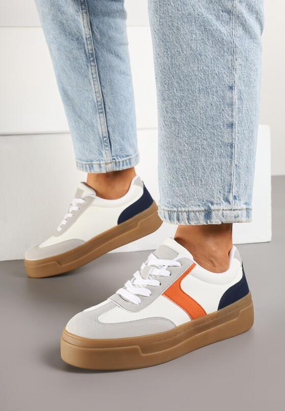 Biało-Pomarańczowe Sneakersy Typu Klasyczne Tenisówki na Grubej Podeszwie Hanistra 1