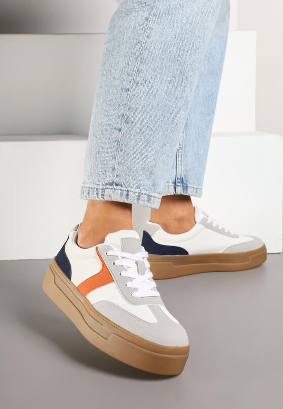 Biało-Pomarańczowe Sneakersy Typu Klasyczne Tenisówki na Grubej Podeszwie Hanistra 3