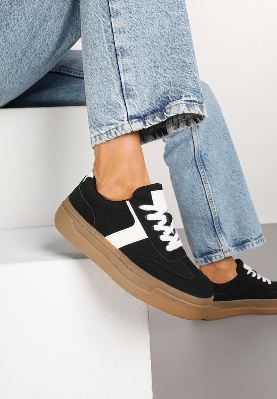 Czarne Sneakersy Typu Klasyczne Tenisówki na Grubej Podeszwie Hanistra 1