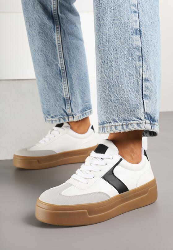 Biało-Czarne Sneakersy Typu Klasyczne Tenisówki na Grubej Podeszwie Hanistra 2