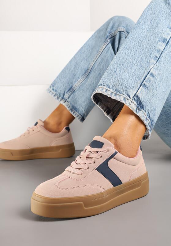 Różowo-Granatowe Sneakersy Typu Klasyczne Tenisówki na Grubej Podeszwie Hanistra 2