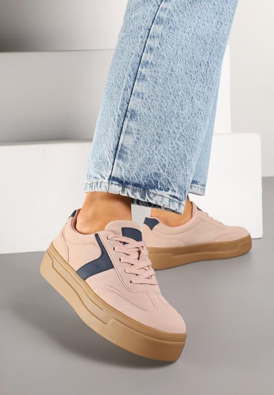 Różowo-Granatowe Sneakersy Typu Klasyczne Tenisówki na Grubej Podeszwie Hanistra 1