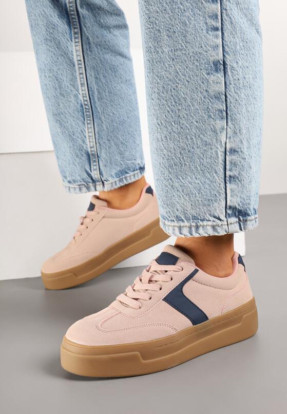 Różowo-Granatowe Sneakersy Typu Klasyczne Tenisówki na Grubej Podeszwie Hanistra 3