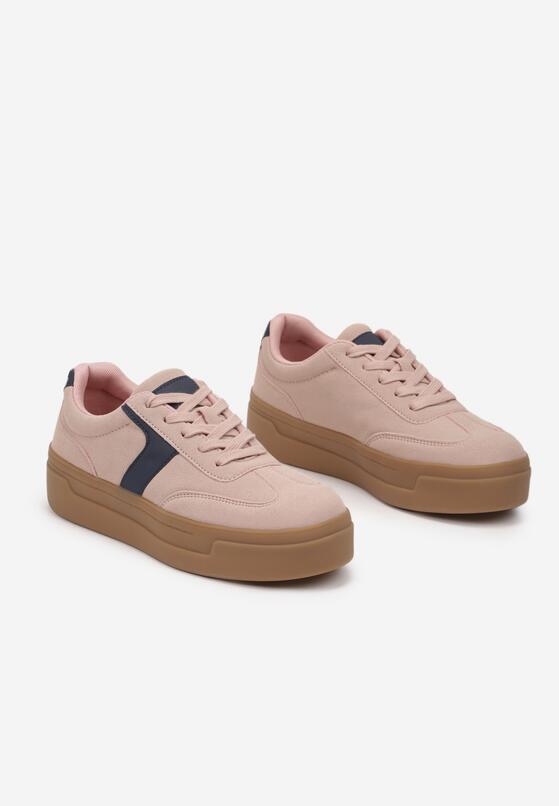 Różowo-Granatowe Sneakersy Typu Klasyczne Tenisówki na Grubej Podeszwie Hanistra 5