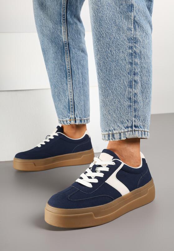 Granatowe Sneakersy Typu Klasyczne Tenisówki na Grubej Podeszwie Hanistra 1