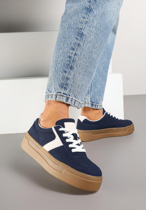 Granatowe Sneakersy Typu Klasyczne Tenisówki na Grubej Podeszwie Hanistra 3