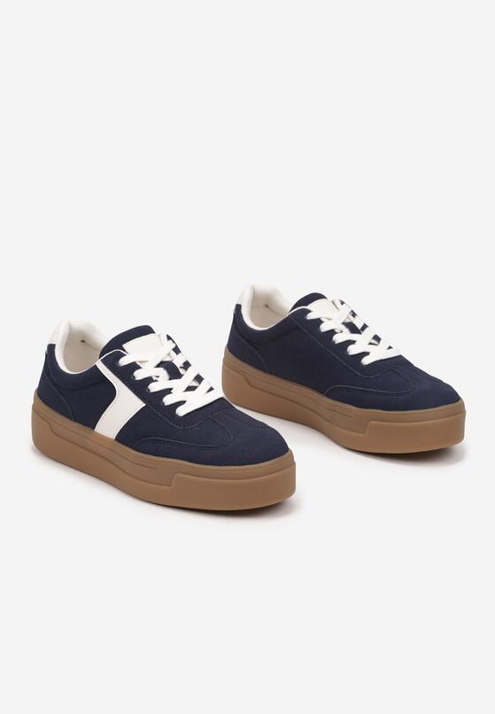 Granatowe Sneakersy Typu Klasyczne Tenisówki na Grubej Podeszwie Hanistra 5