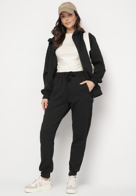 Czarny Komplet Dresowy Bluza z Kapturem i Joggery Rerialda 2