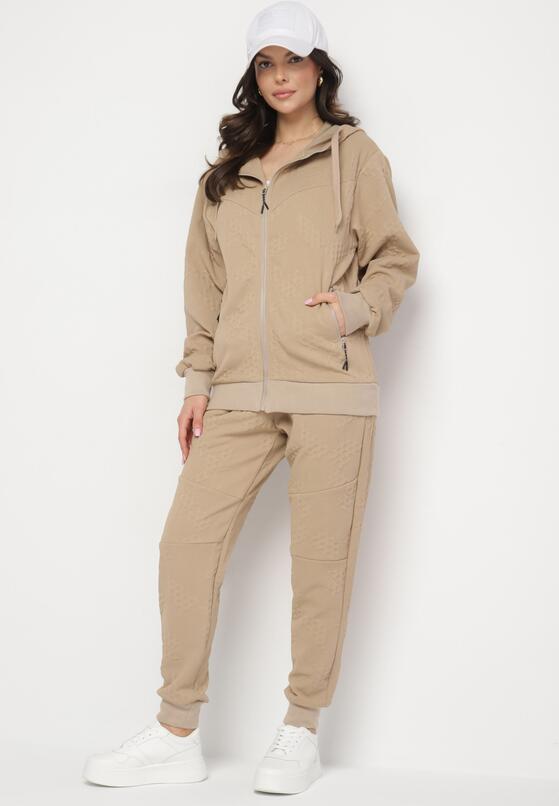 Ciemnobeżowy Komplet Dresowy Bluza z Kapturem i Joggery Rerialda 1